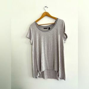 H By Halston Scoop Neck Grey Knit Top Hi-Low Hem T Shirt Size XL